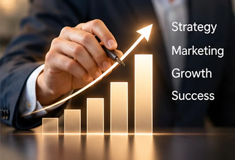 Hand drawing a rising arrow over growth bars